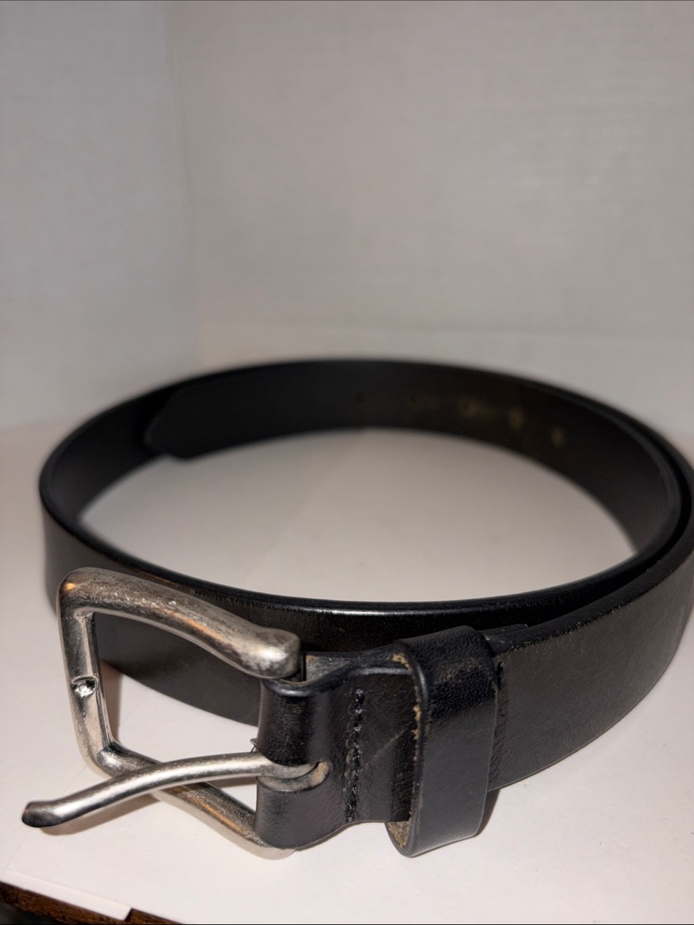 Classic Black Leather Belt with Silver Buckle